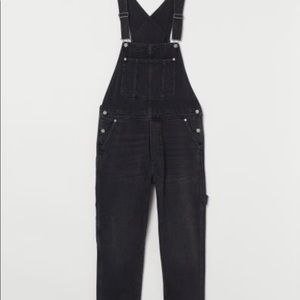 Free People Black Denim Straight Leg Overalls
